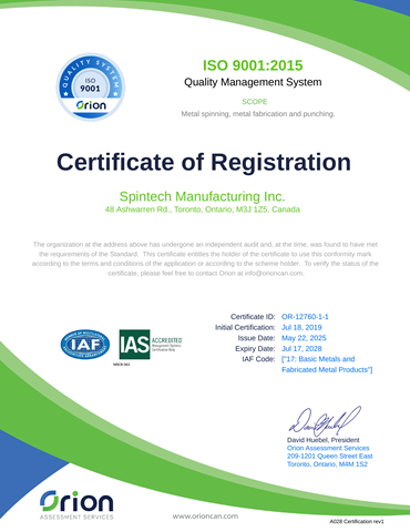Orion 9001 2015 Certified